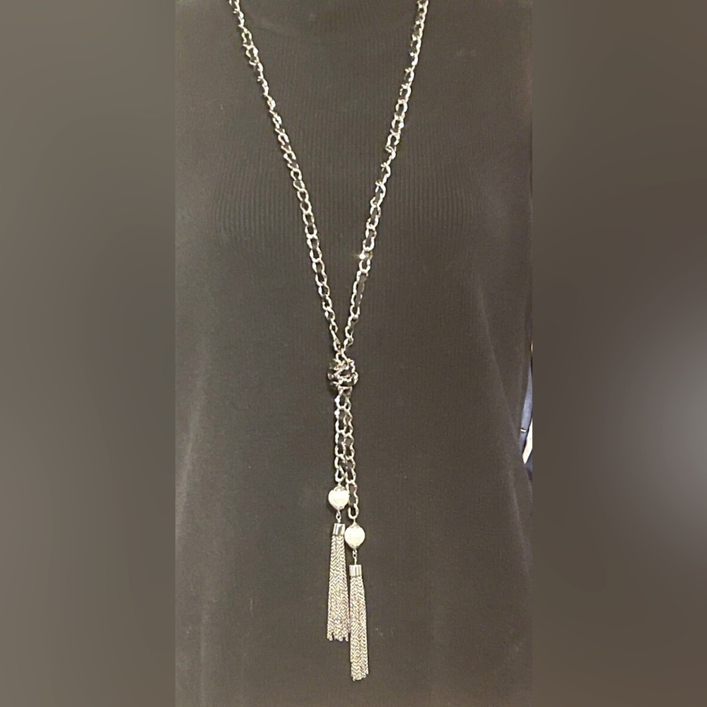 WHITE HOUSE BLACK MARKET Chain Ribbon Tassle Necklace | EUC | MSRP $149